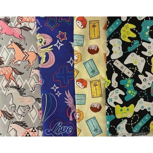 4x Kids Novelty Print Fabrics 100% Cotton Quilting Craft Horse Gaming 3 yds - Picture 1 of 5